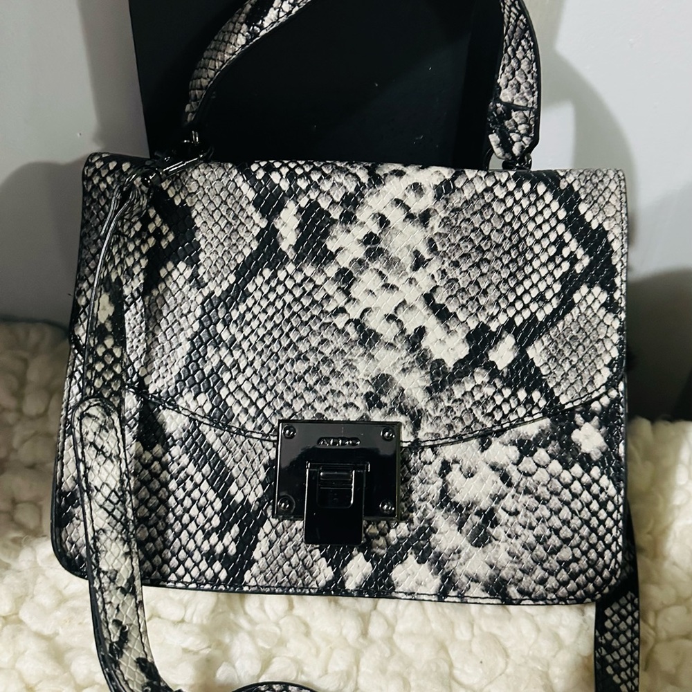 Aldo Monochrome Snake Print Shoulder Bag